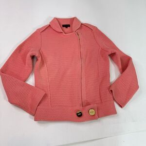 Adolfo Dominguez Cardigan Jacket Women Small Pink Coral KNit Gold Buttons Blazer